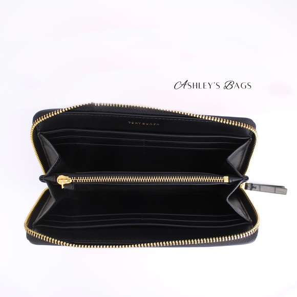 Tory Burch Large Leather Emerson Tote & Continental Wristlet Wallet In Black - Picture 12 of 13